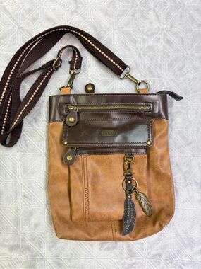 Chala Tan & Dark Brown Feather Charm Crossbody Bag